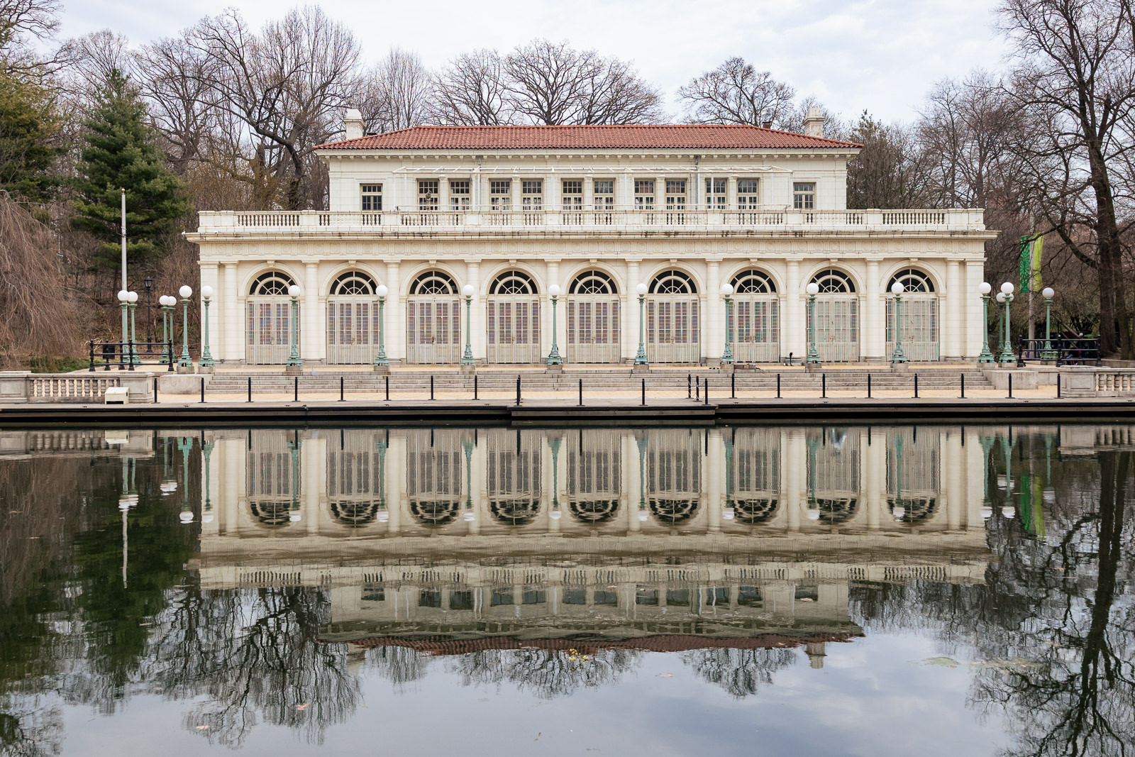 The historic Prospect Park Boathouse sits along the lake in the heart of Brooklyn, offering a timeless setting surrounded by nature, waterfront views, and classic Beaux-Arts architecture.