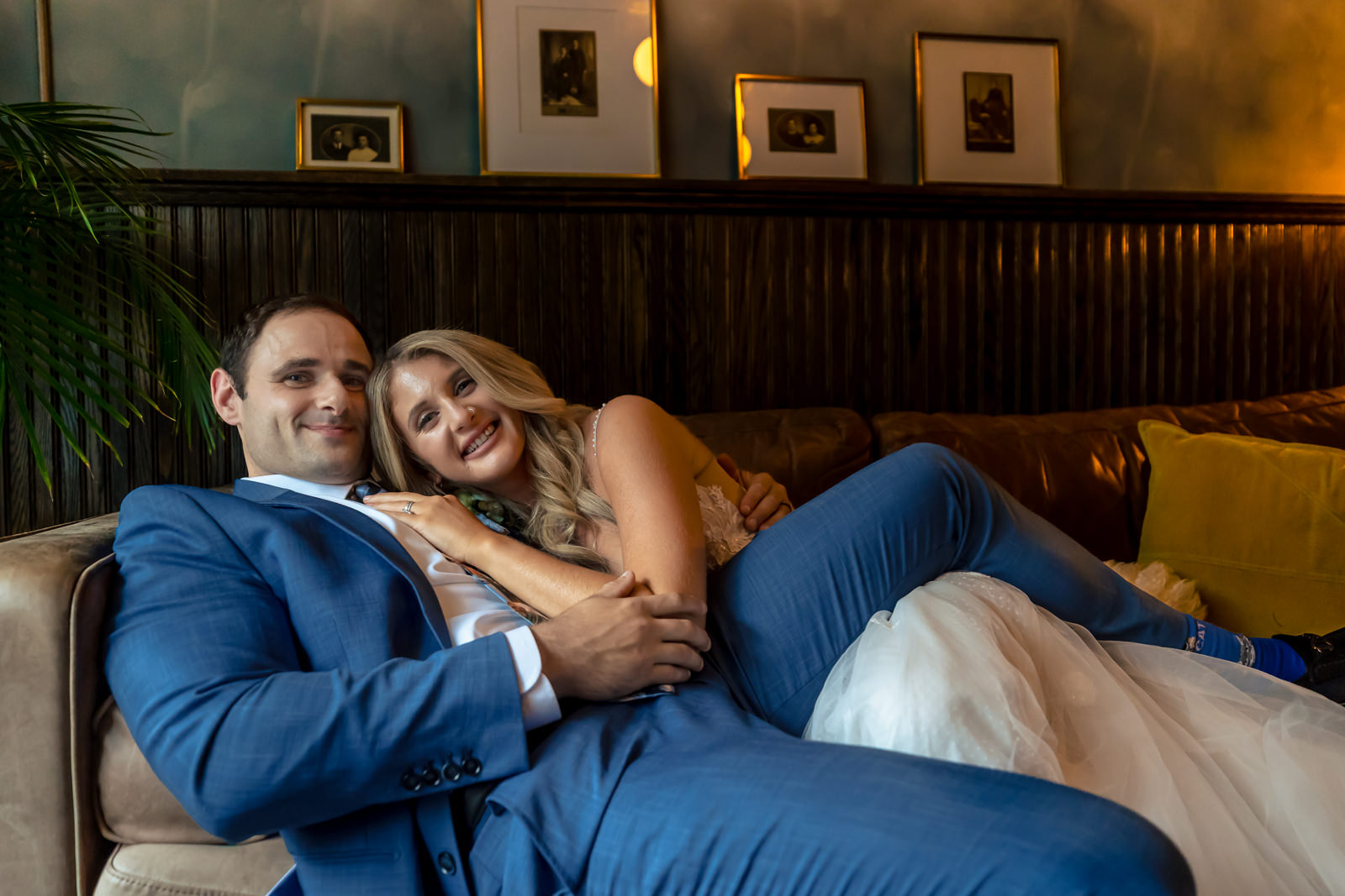 Paola and Alex relaxing together inside Brooklyn Winery before the reception.