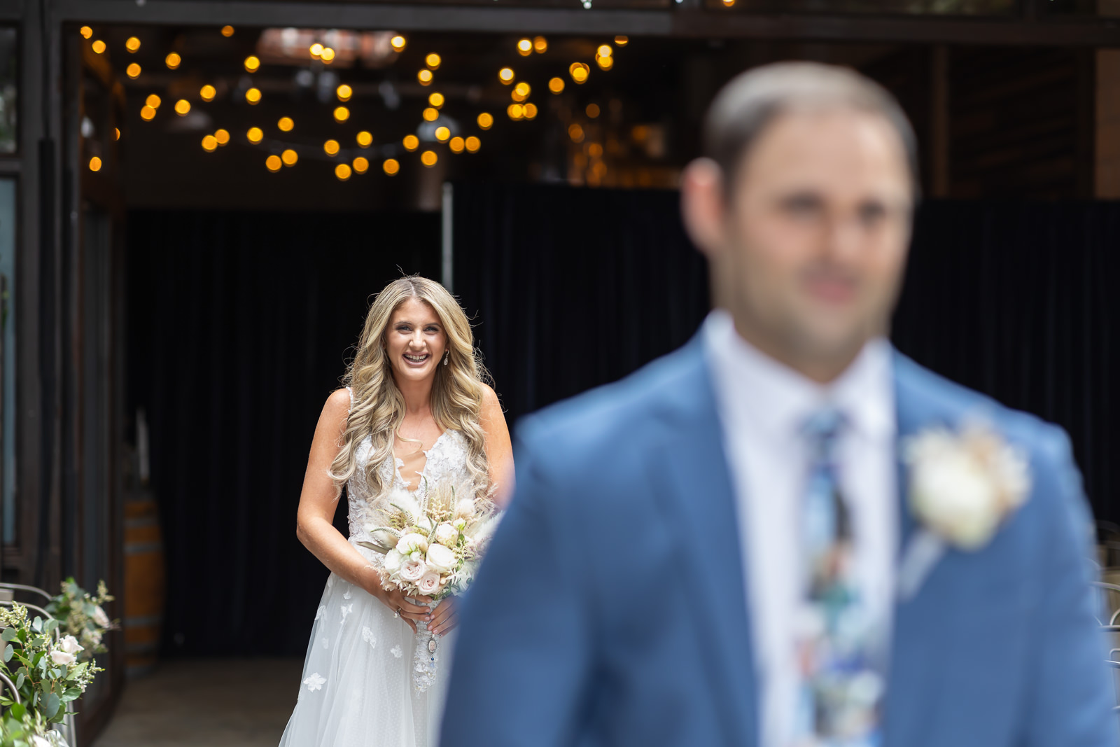 Paola and Alex during their first look at Brooklyn Winery in Williamsburg, Brooklyn.